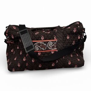 Vera Bradley Duffel Bag Retired Houndstooth Brown w/ Adjustable Strap EUC